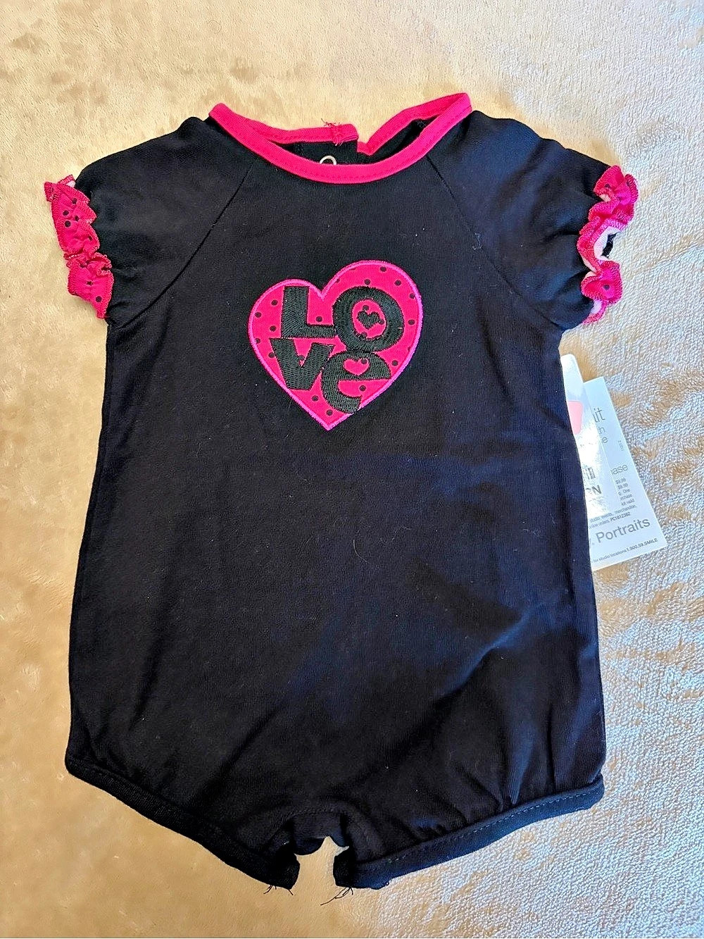 Girls Black & Pink Heart Romper NWT